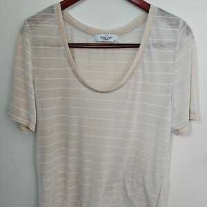 Carly Jean Los Angeles Fitted Ribbed Tan and White Tee